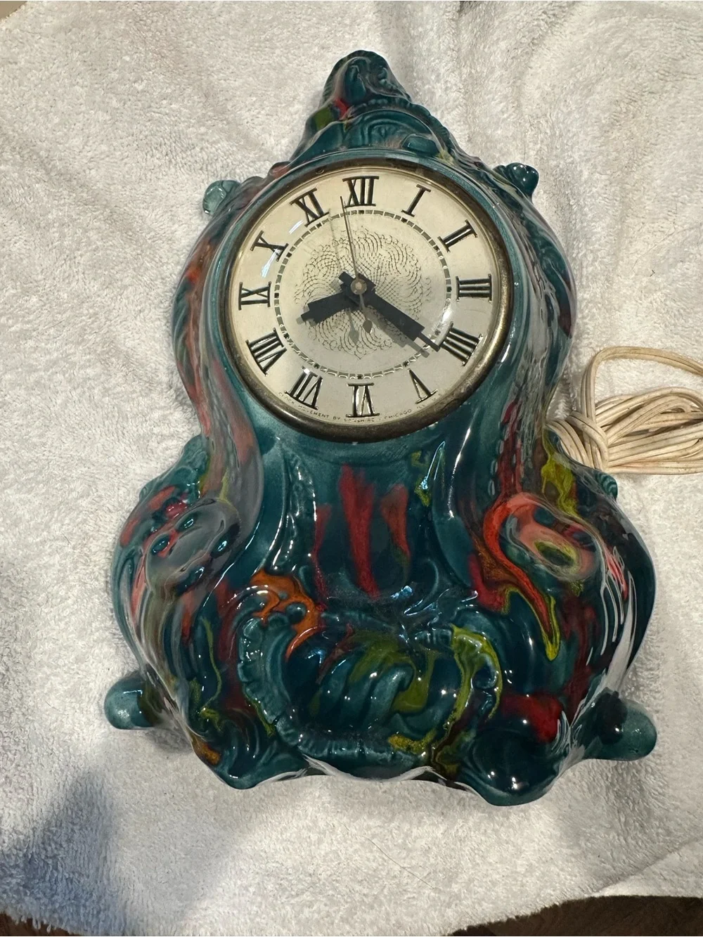Multicolor Teal Ceramic Mantel Clock with Roman Dial